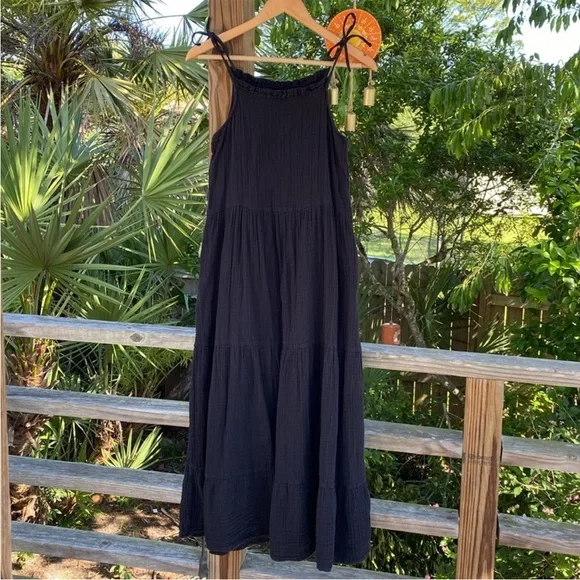 Anine Bing Agnes Black Tie Shoulder Cotton Maxi
Dress Small - Picture 2 of 11